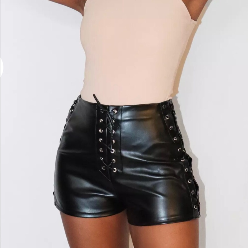 Black lace-up faux leather shorts NEW WITH TAGS!!!
